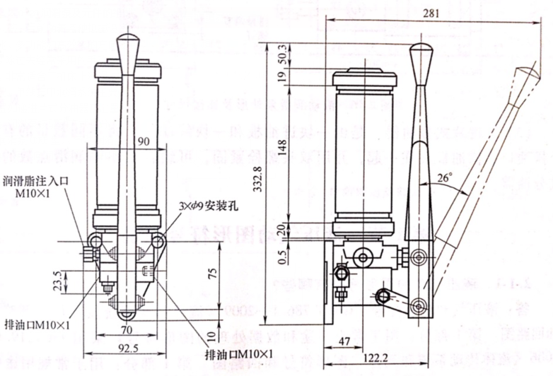 手动润滑泵外形及连接尺寸