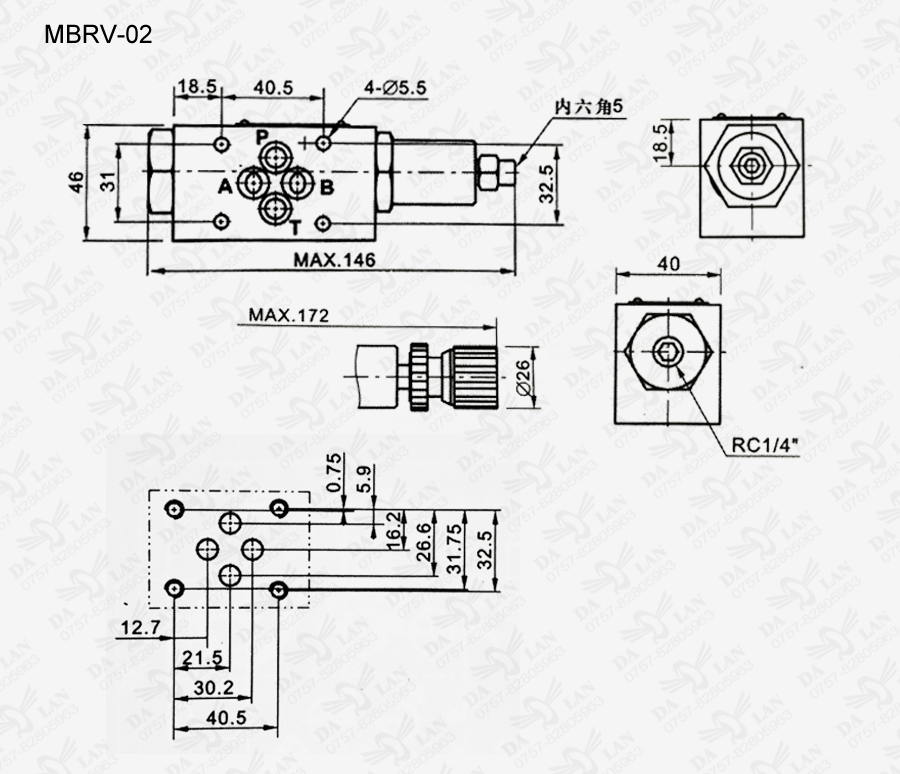 大兰MBRV-02叠加式减压阀尺寸