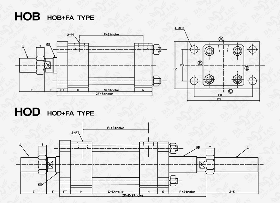 大兰HOB系列前法兰型油压缸尺寸