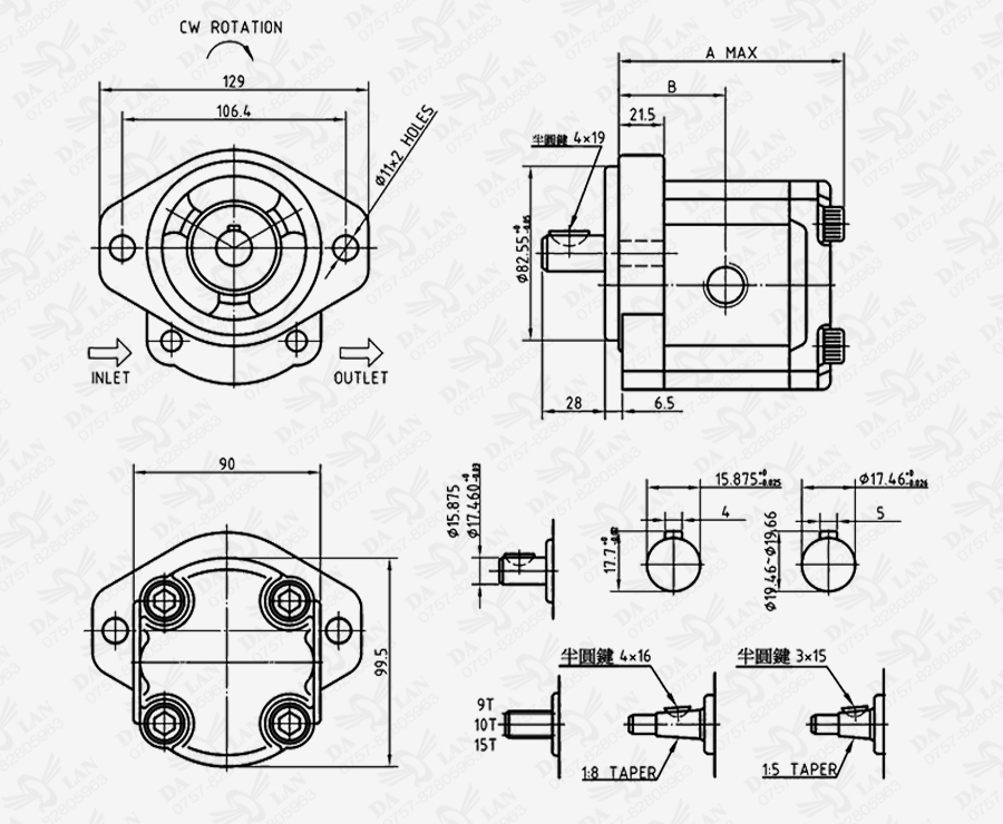 大兰HGP-3A系列台湾HYDROMAX齿轮泵尺寸图