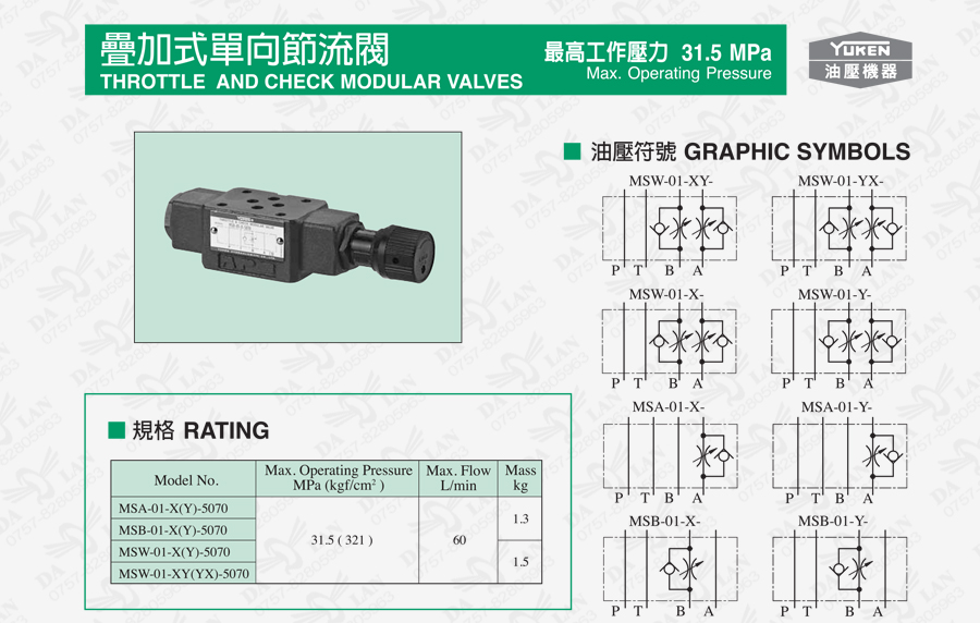 大兰液压油研MSW叠加式单向节流阀型号尺寸说明