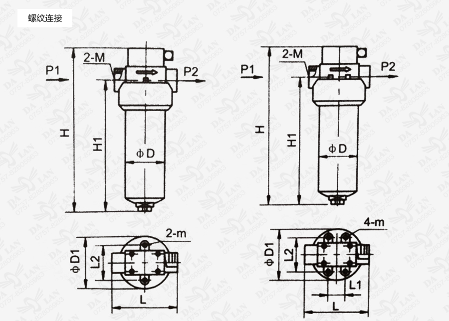 大兰ZU-H螺纹连接过滤器尺寸表
